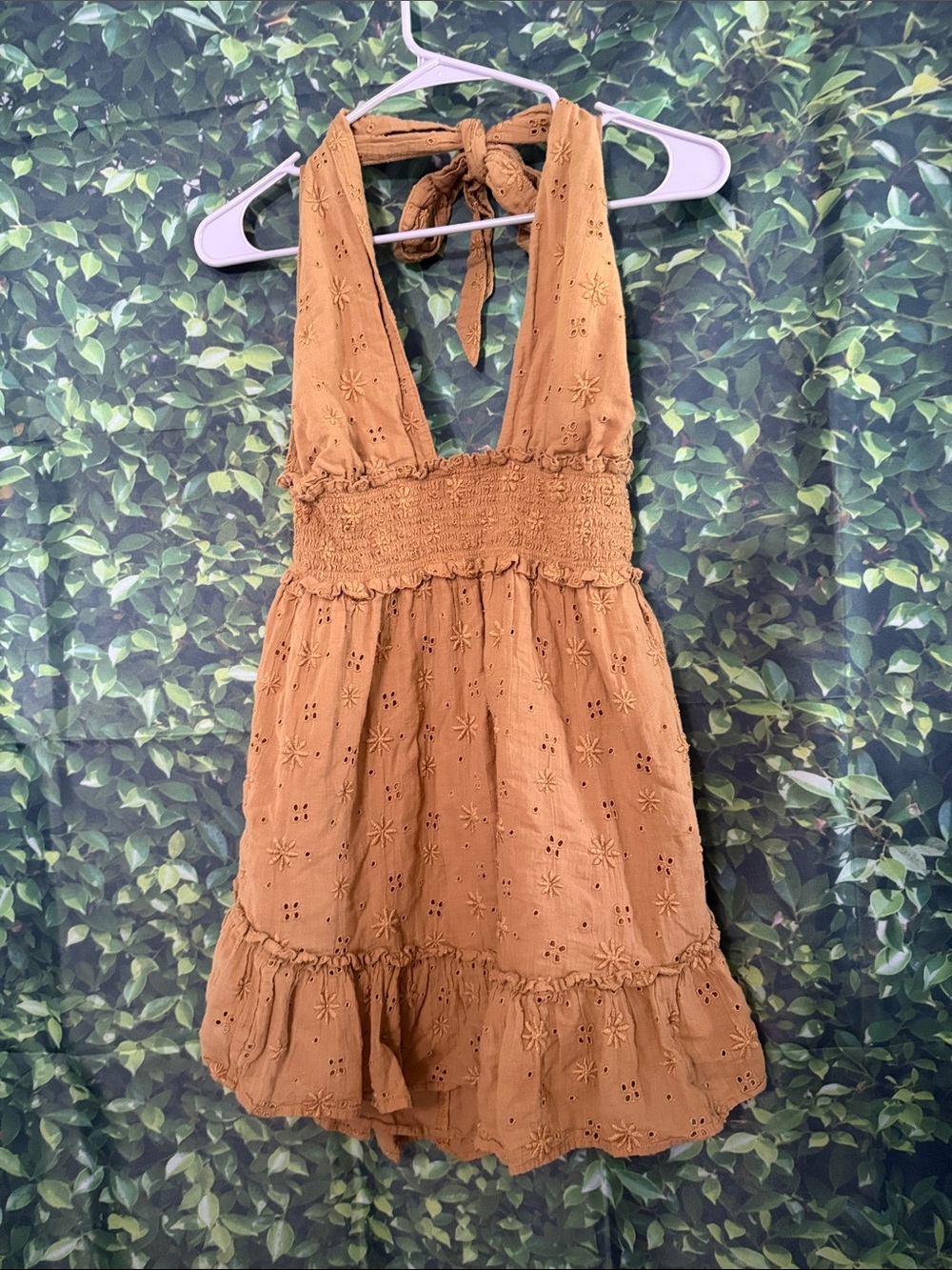 aerie brown Eyelet Halter Sundress